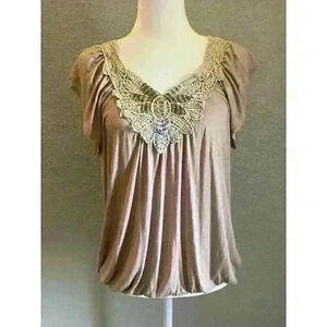 Annabelle Blouse Top Womens L Taupe Forest Fairy  Whimsygoth Y2K